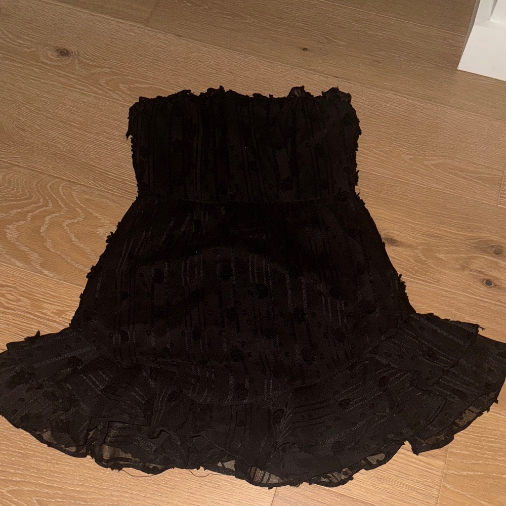 Black Strapless Dress with flowers/ ruffle poofs on it